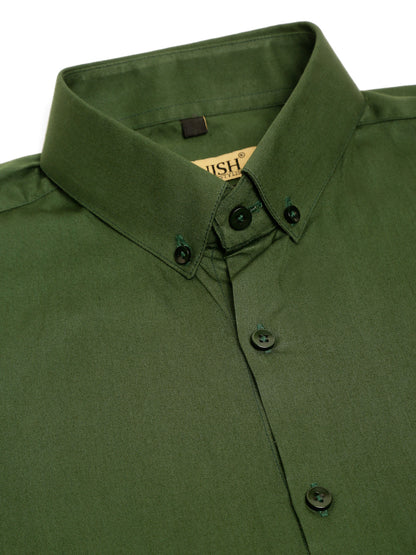 Jainish Men's Cotton Solid Formal Shirt - Olive - Distacart