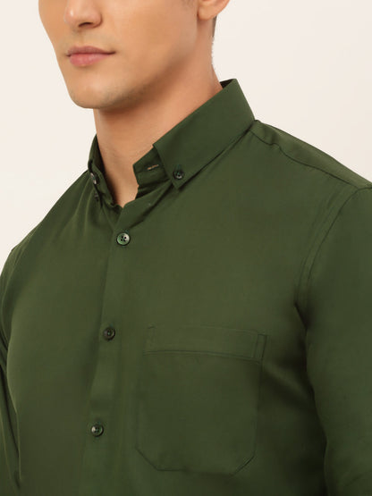 Jainish Men's Cotton Solid Formal Shirt - Olive - Distacart