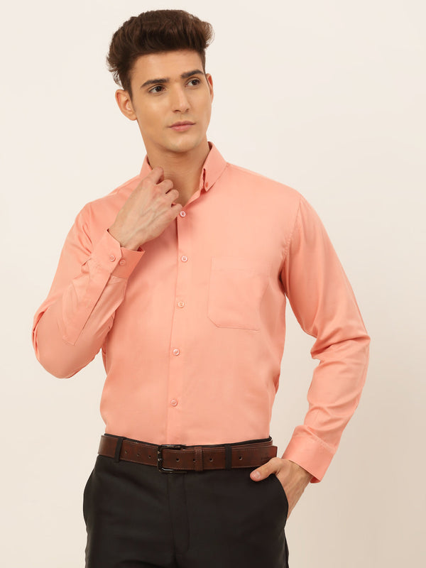 Jainish Men's Cotton Solid Formal Shirt - Peach - Distacart