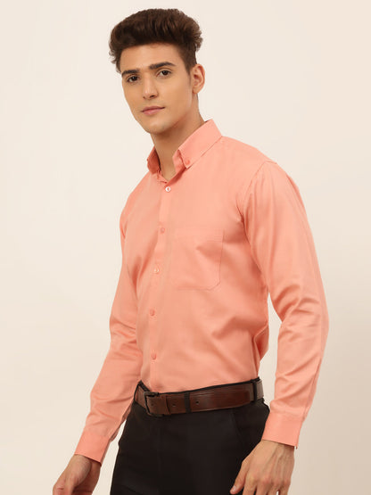 Jainish Men's Cotton Solid Formal Shirt - Peach - Distacart