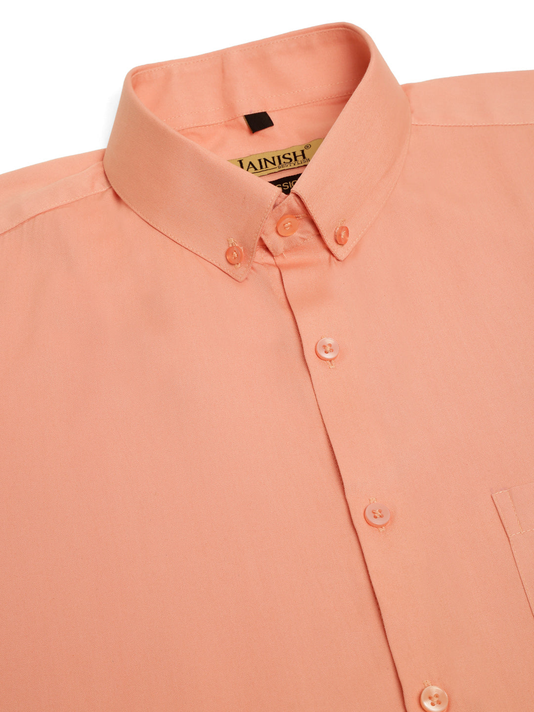 Jainish Men's Cotton Solid Formal Shirt - Peach - Distacart
