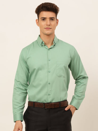 Jainish Men's Cotton Solid Formal Shirt - Pista - Distacart