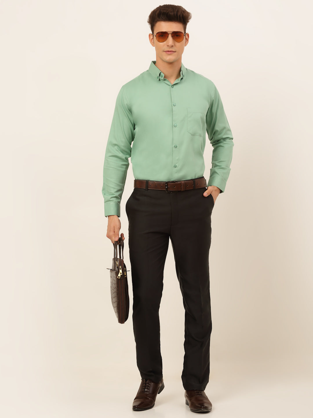 Jainish Men's Cotton Solid Formal Shirt - Pista - Distacart