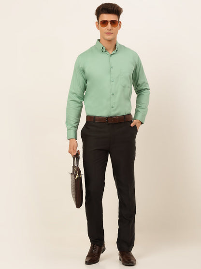 Jainish Men's Cotton Solid Formal Shirt - Pista - Distacart
