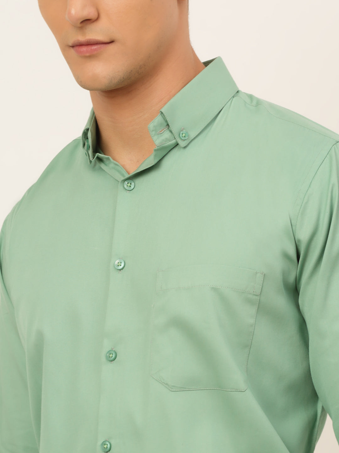 Jainish Men's Cotton Solid Formal Shirt - Pista - Distacart