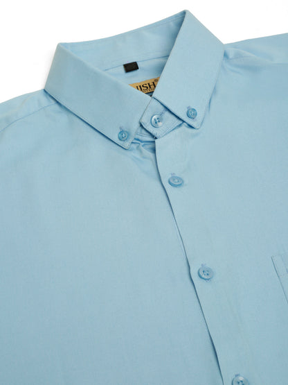 Jainish Men's Cotton Solid Formal Shirt - Sky Blue - Distacart