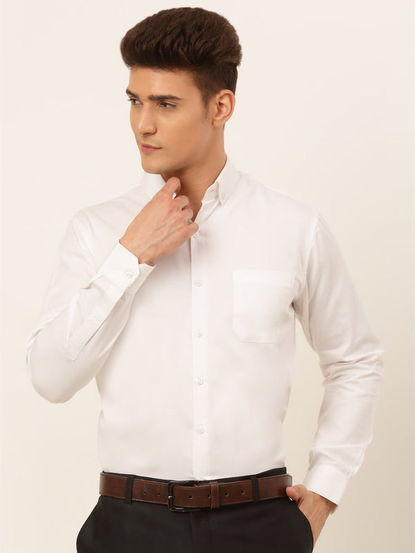 Jainish Men's Cotton Solid Formal Shirt - White - Distacart