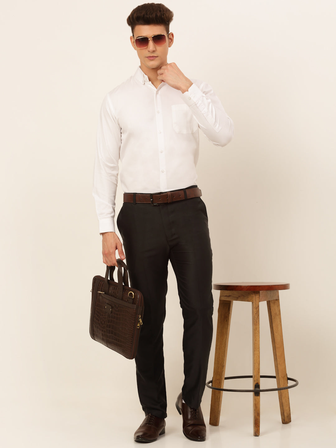 Jainish Men's Cotton Solid Formal Shirt - White - Distacart