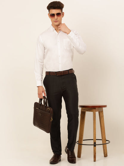 Jainish Men's Cotton Solid Formal Shirt - White - Distacart