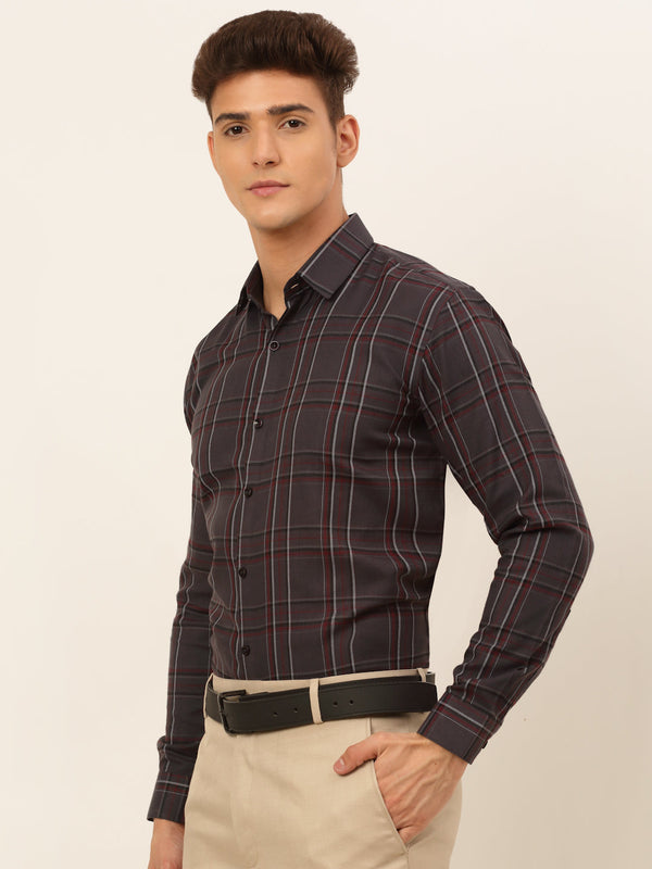 Jainish Men's Cotton Checked Formal Shirts - Brown - Distacart
