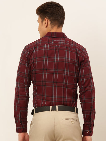 Jainish Men's Cotton Checked Formal Shirts - Maroon - Distacart