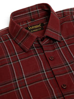 Thumbnail for Jainish Men's Cotton Checked Formal Shirts - Maroon - Distacart