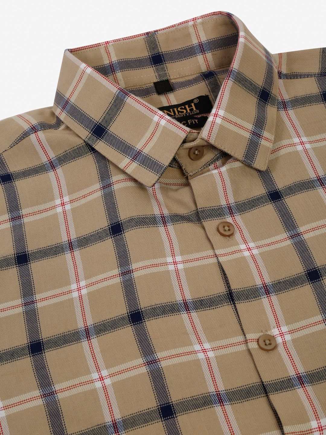 Jainish Men's Beige Half Sleeve Checked Formal Shirt - Distacart
