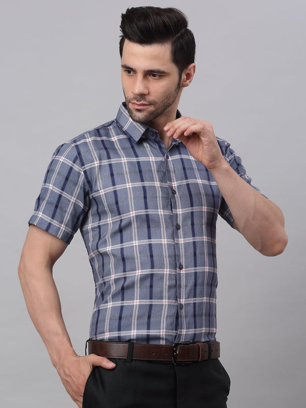 Jainish Men's Grey Half Sleeve Checked Formal Shirt - Distacart