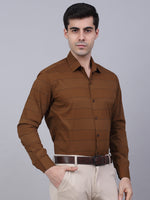 Thumbnail for Jainish Men's Brown Horizontal Striped Formal Shirt - Distacart