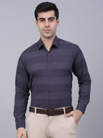 Thumbnail for Jainish Men's Grey Horizontal Striped Formal Shirt - Distacart