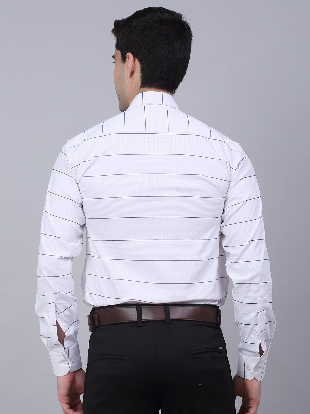 Jainish Men's White Horizontal Striped Formal Shirt - Distacart