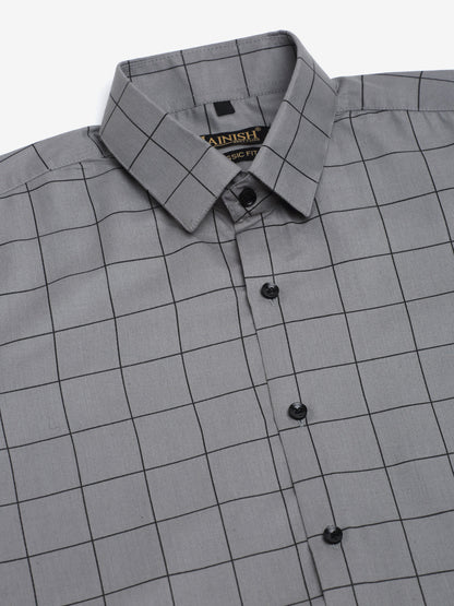 Jainish Men's Cotton Half Sleeve Checked Formal Shirts - Grey - Distacart