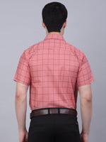 Thumbnail for Jainish Men's Cotton Half Sleeve Checked Formal Shirts - Peach - Distacart