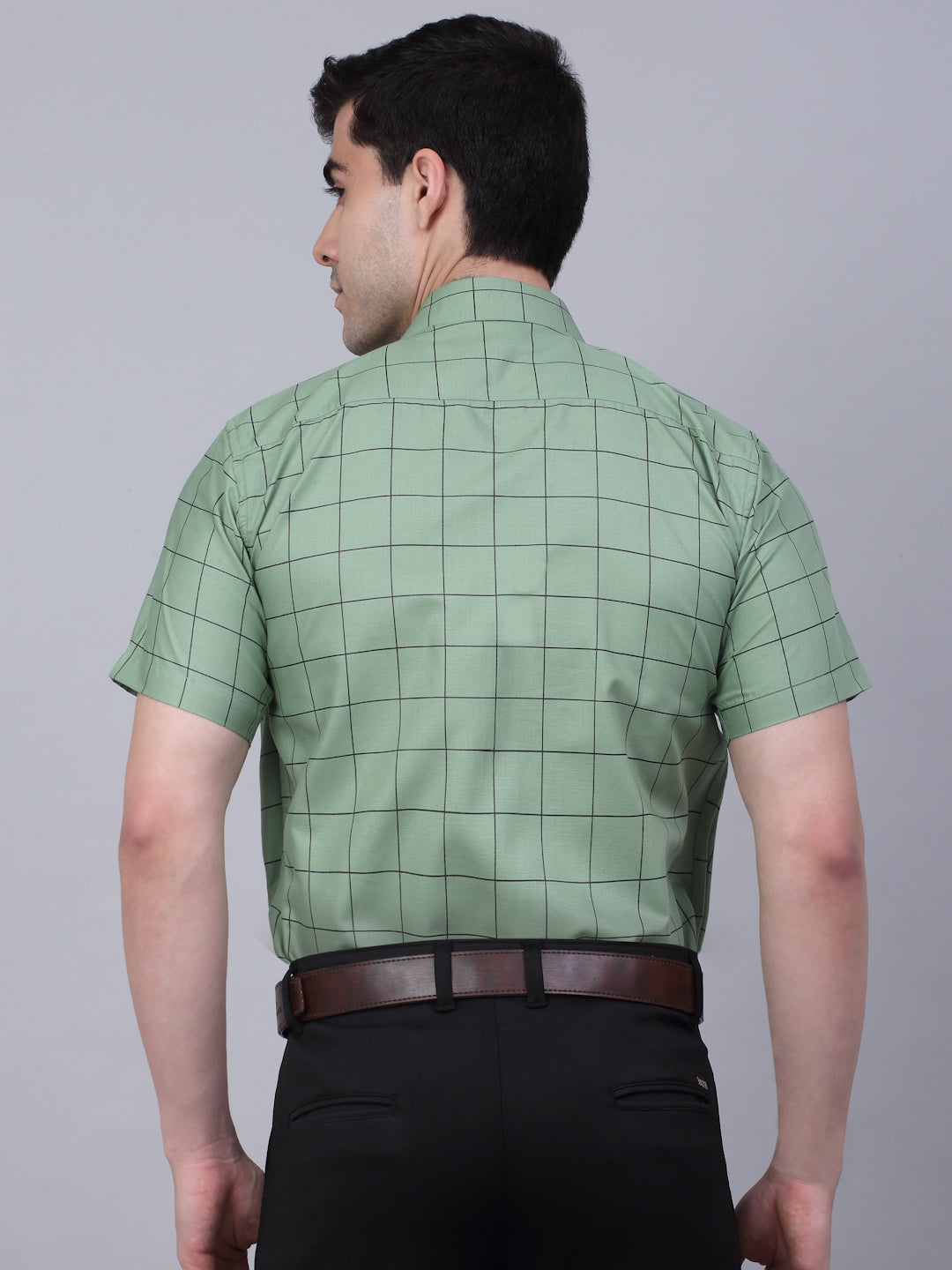 Jainish Men's Cotton Half Sleeve Checked Formal Shirts - Pista - Distacart