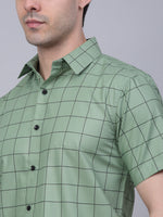 Thumbnail for Jainish Men's Cotton Half Sleeve Checked Formal Shirts - Pista - Distacart