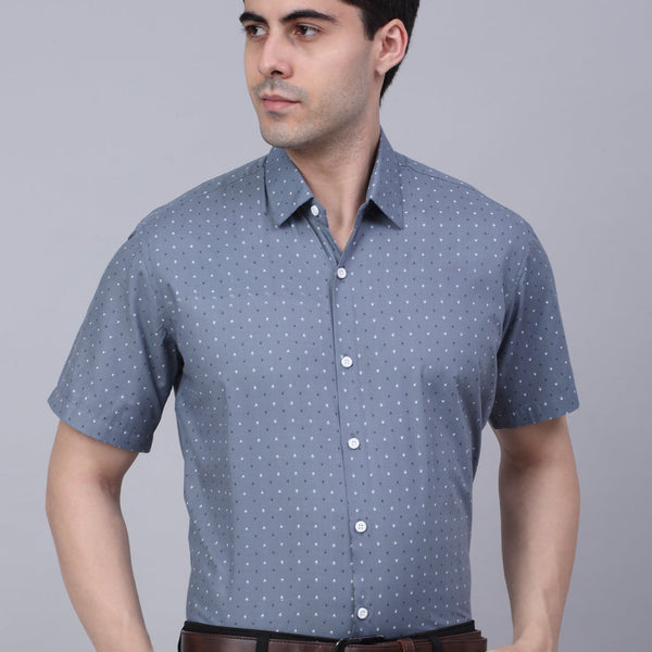 Jainish Men's Cotton Half Sleeve Printed Formal Shirts - Grey - Distacart