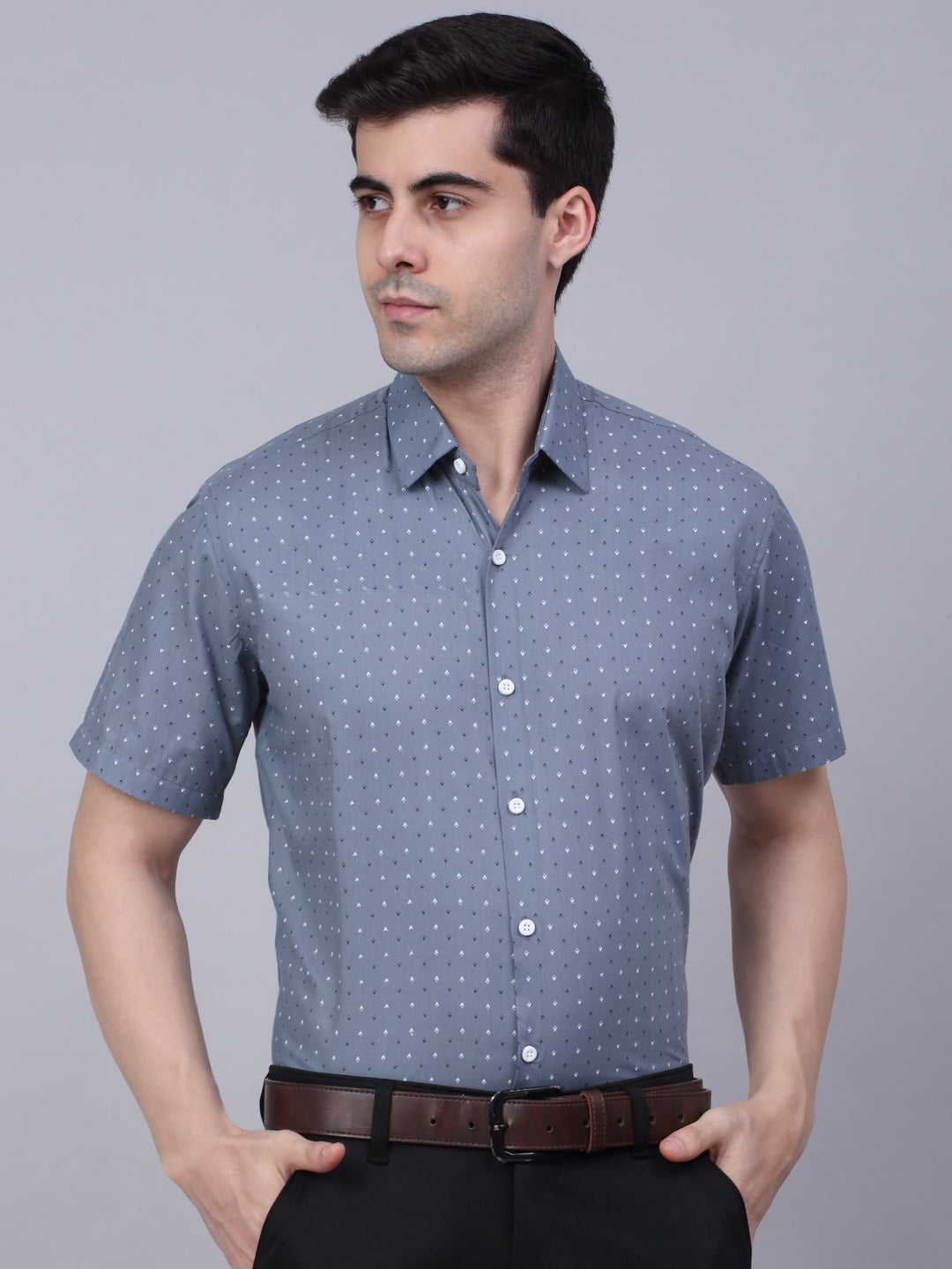 Jainish Men's Cotton Half Sleeve Printed Formal Shirts - Grey - Distacart