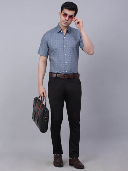 Jainish Men's Cotton Half Sleeve Printed Formal Shirts - Grey - Distacart