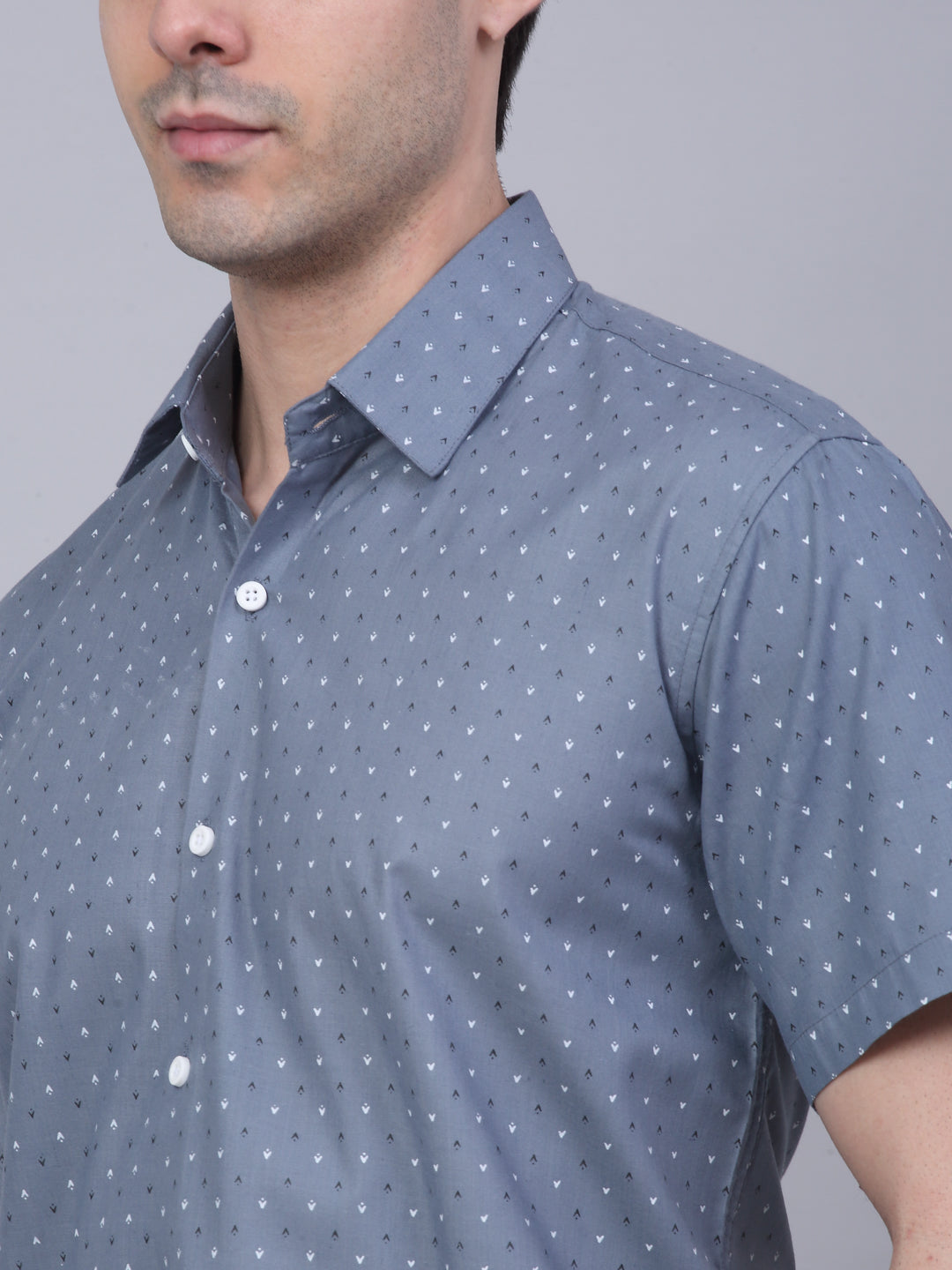 Jainish Men's Cotton Half Sleeve Printed Formal Shirts - Grey - Distacart