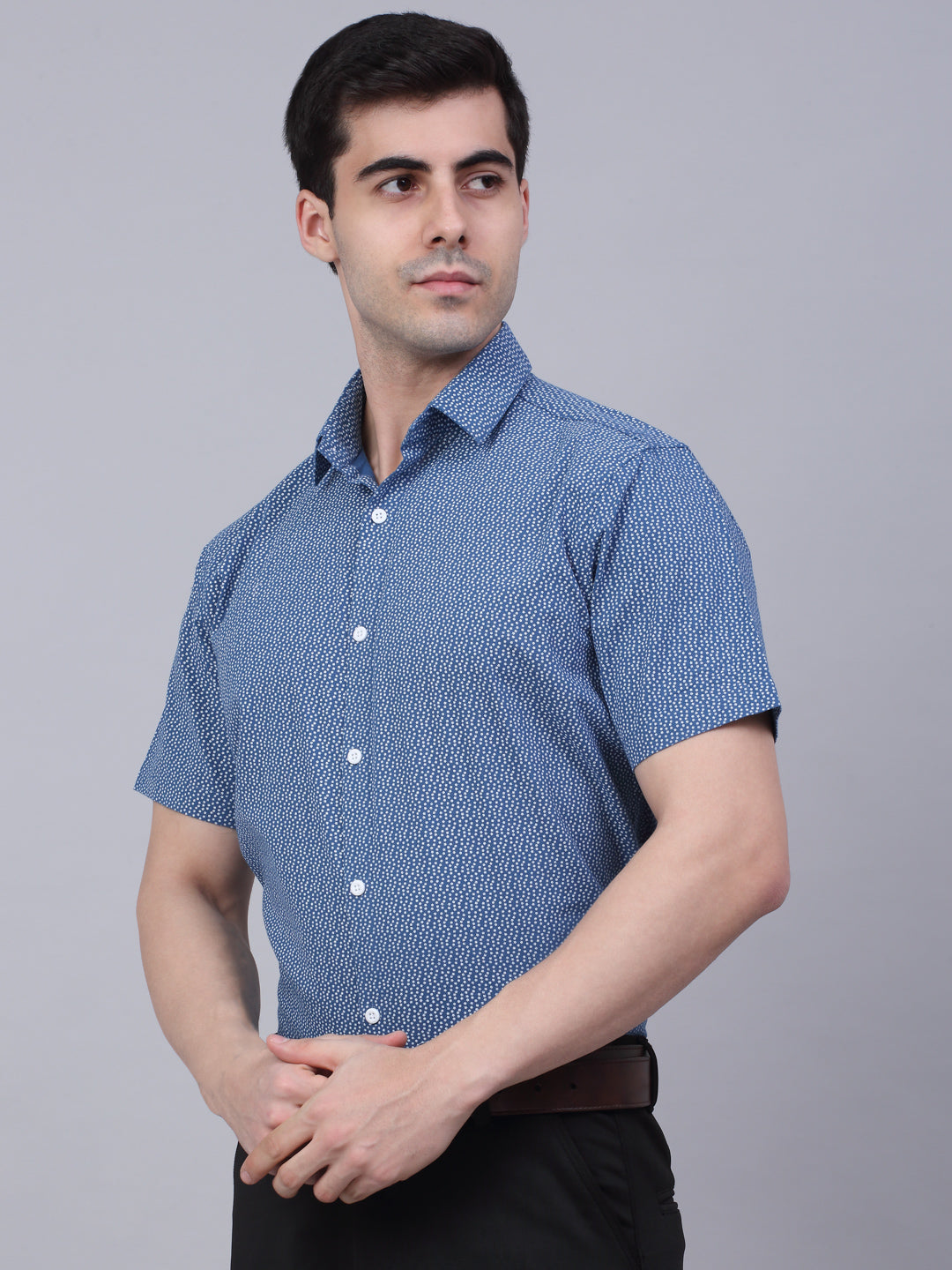 Jainish Men's Cotton Half Sleeve Printed Formal Shirts - Blue - Distacart