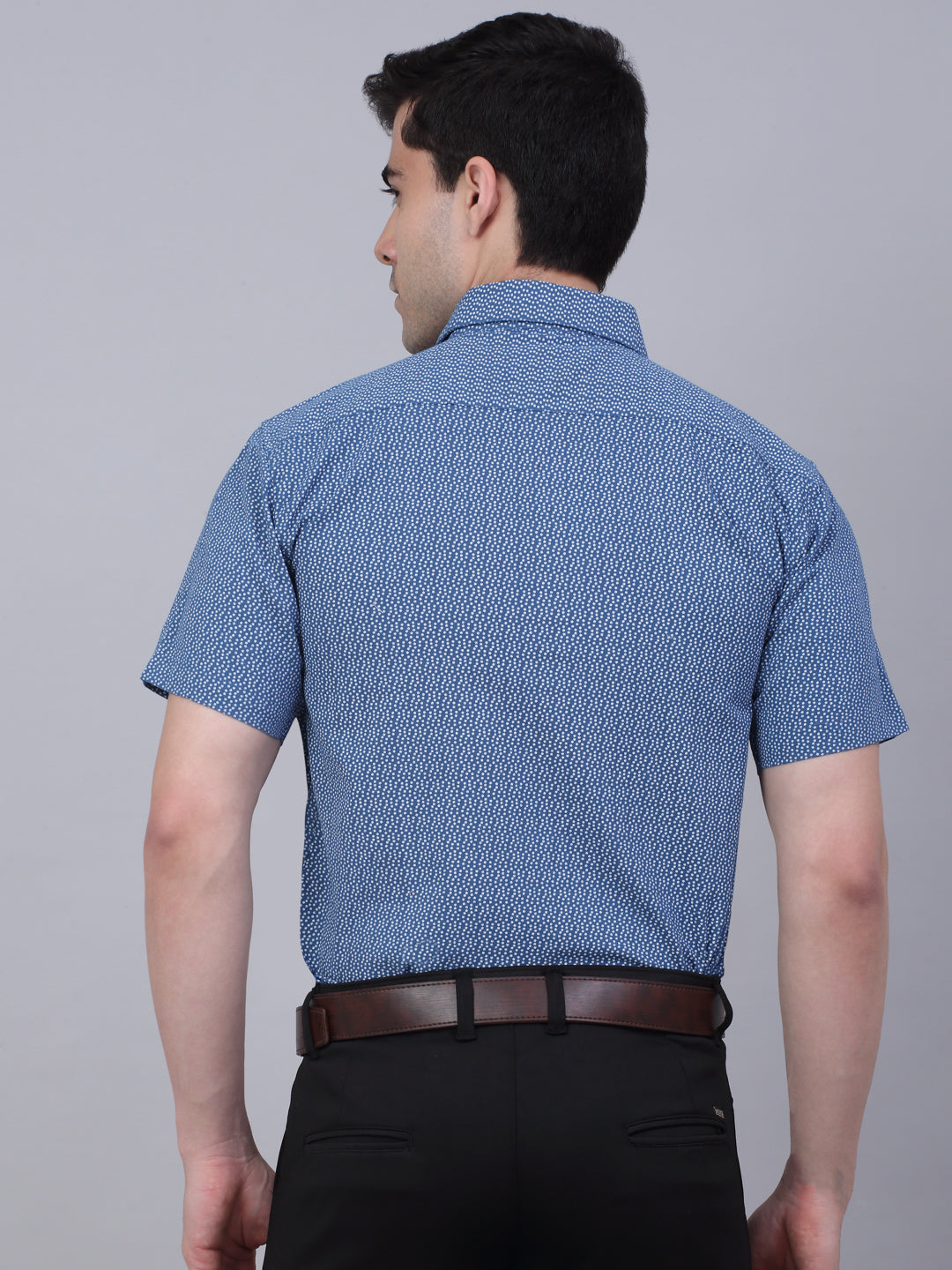 Jainish Men's Cotton Half Sleeve Printed Formal Shirts - Blue - Distacart