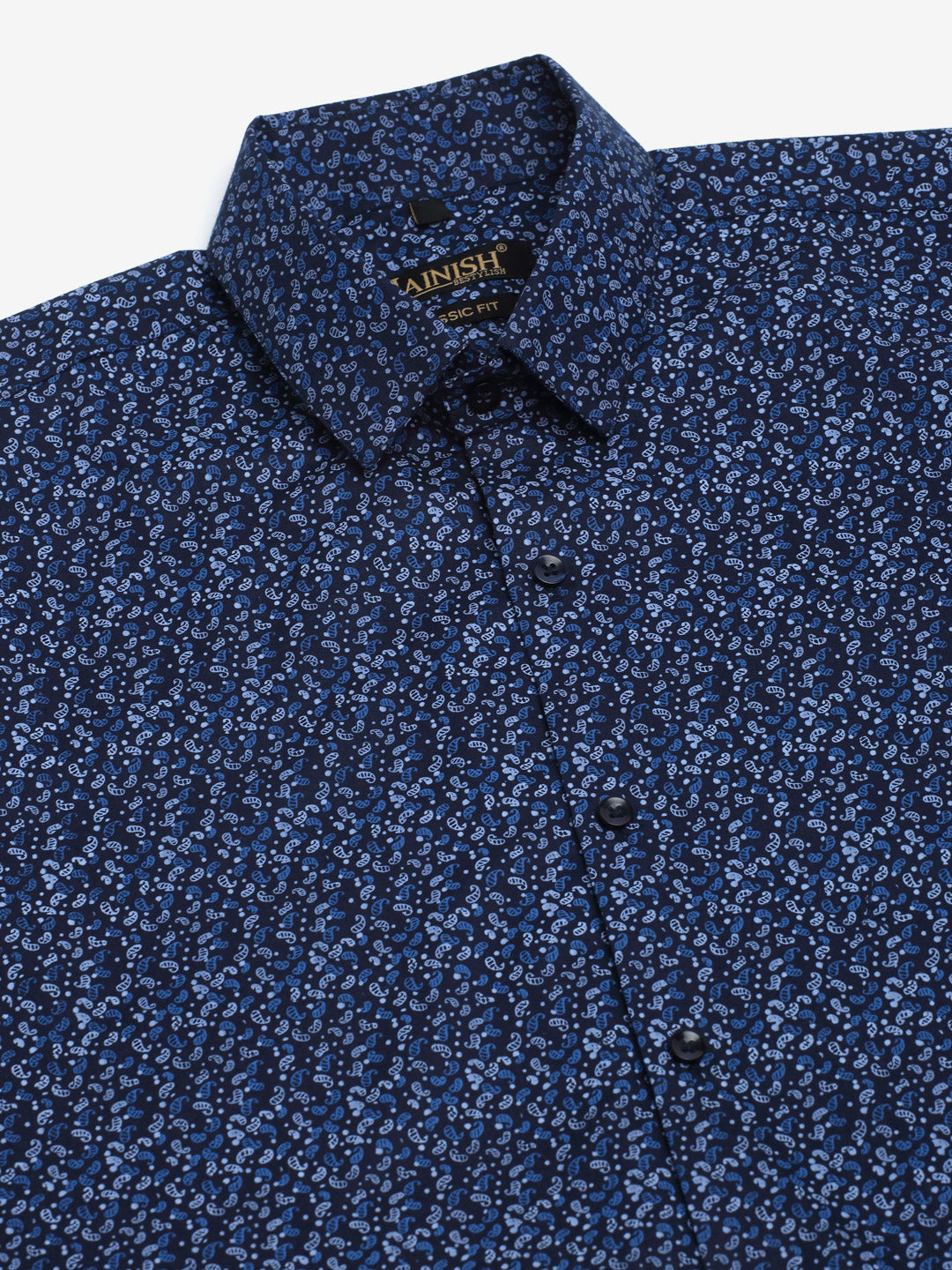 Jainish Men's Cotton Half Sleeve Printed Formal Shirts - Navy Blue - Distacart