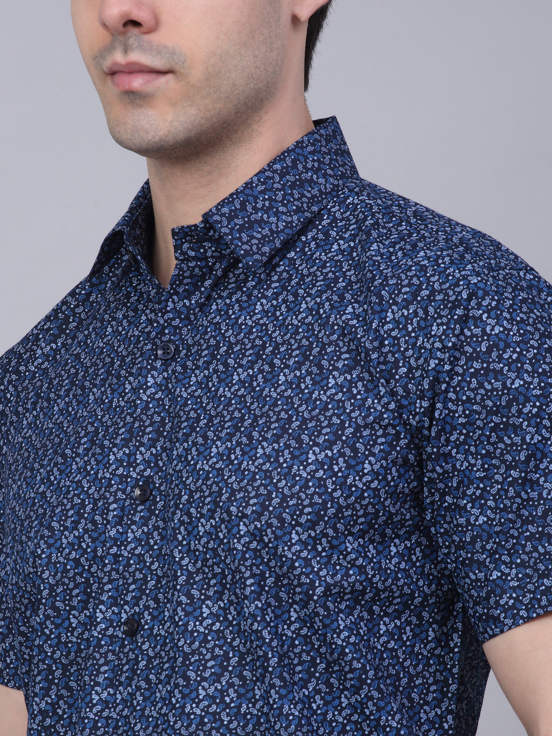Jainish Men's Cotton Half Sleeve Printed Formal Shirts - Navy Blue - Distacart