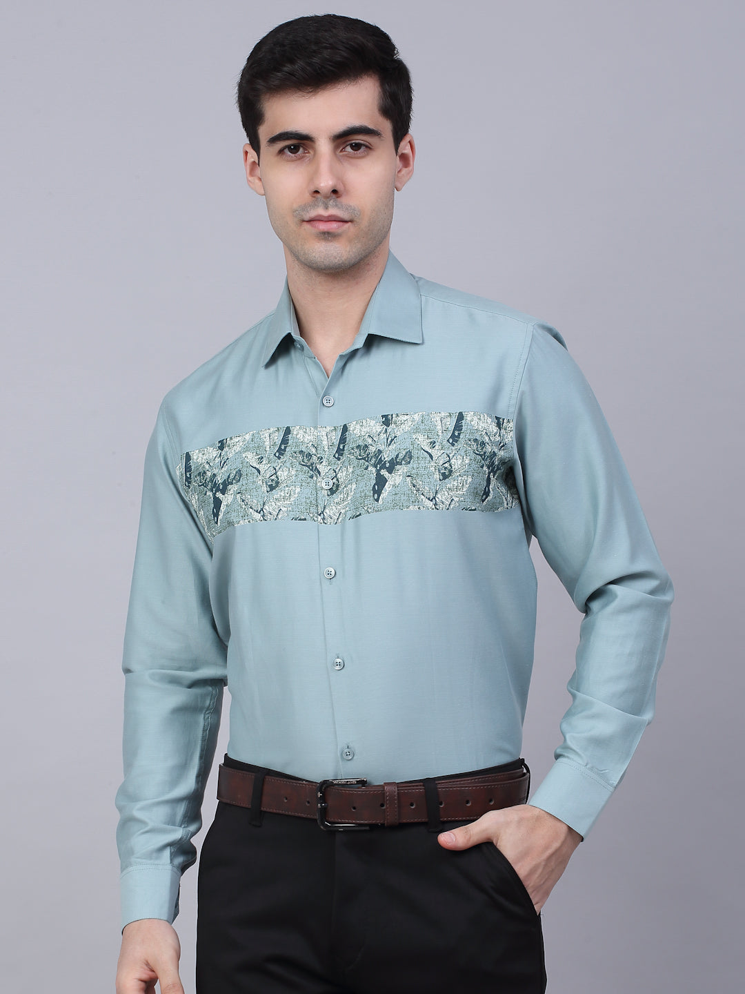 Jainish Men's Cotton Lycra Printed Formal Shirts - Pista - Distacart