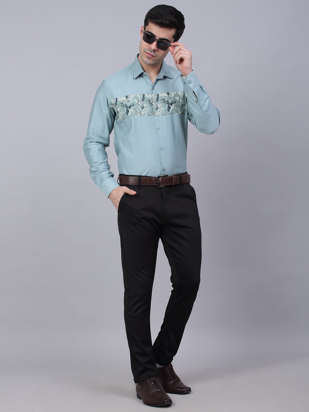 Jainish Men's Cotton Lycra Printed Formal Shirts - Pista - Distacart