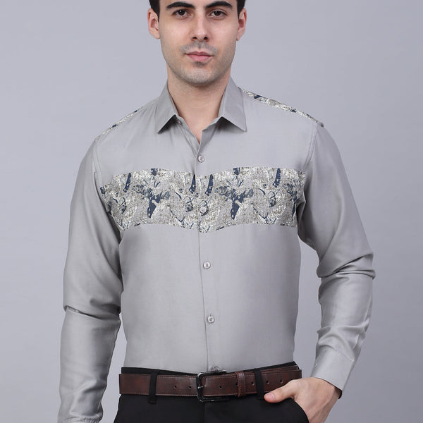 Jainish Men's Cotton Lycra Printed Formal Shirts - Steel-Grey - Distacart