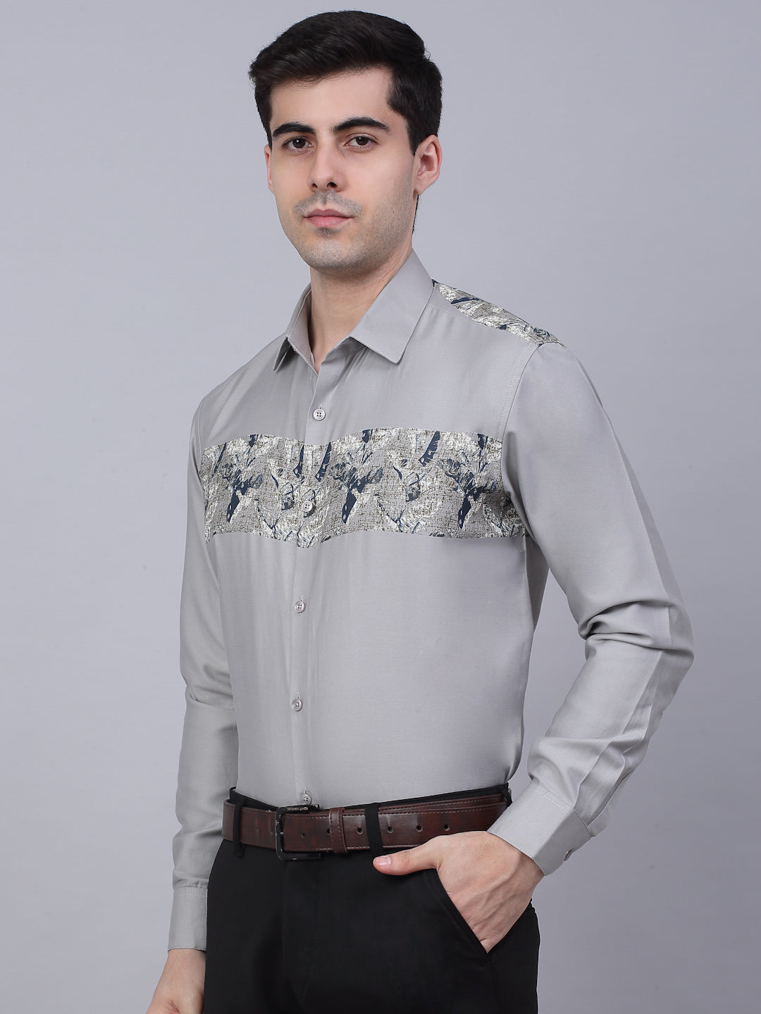Jainish Men's Cotton Lycra Printed Formal Shirts - Steel-Grey - Distacart