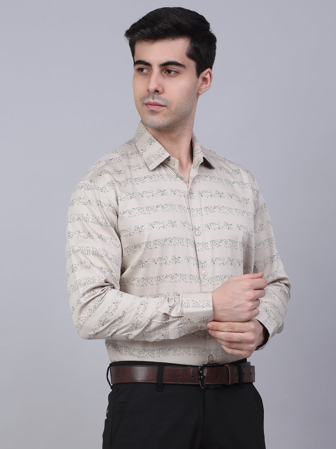 Jainish Men's Cotton Lycra Printed Formal Shirts - Cream - Distacart