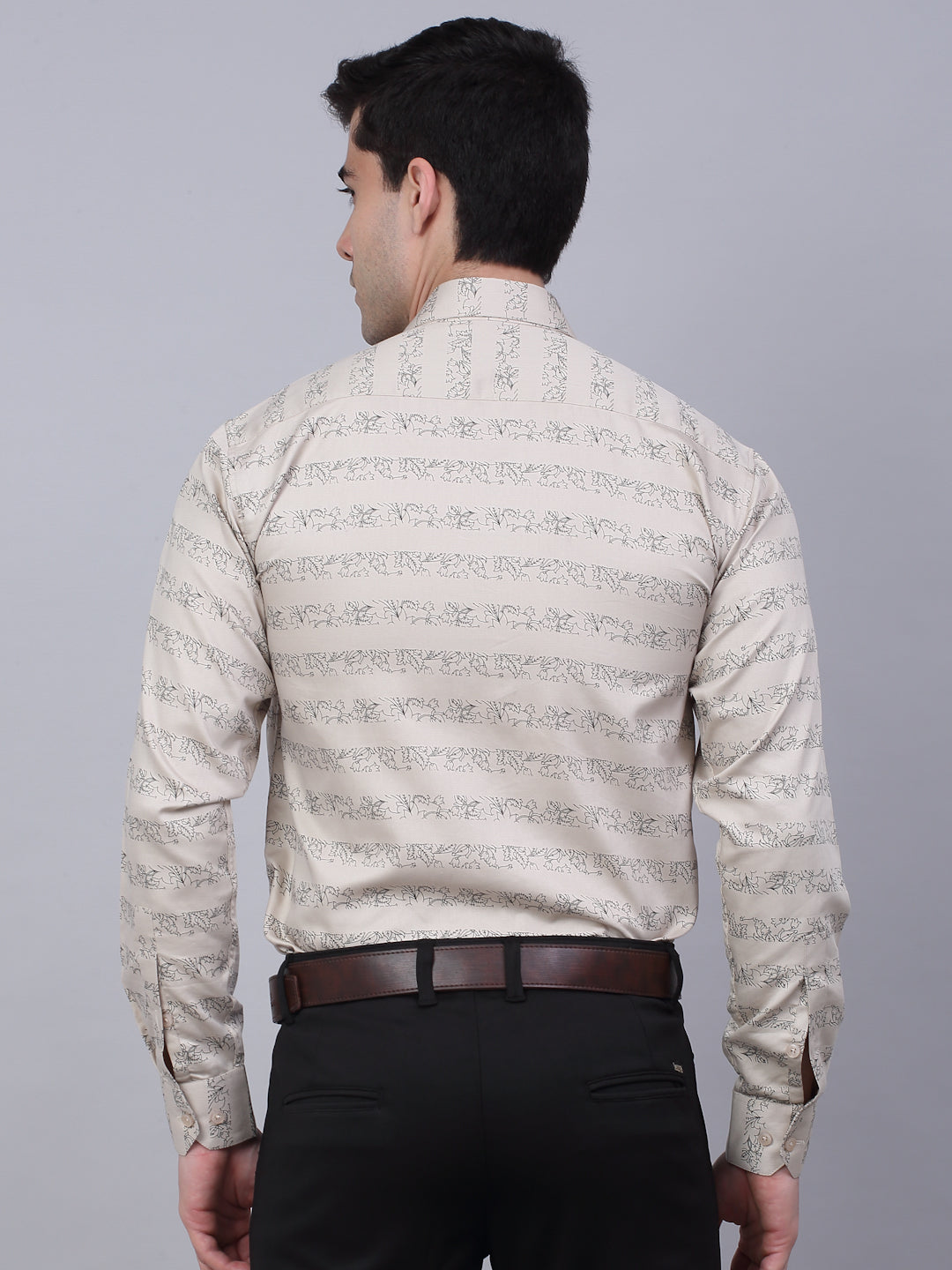 Jainish Men's Cotton Lycra Printed Formal Shirts - Cream - Distacart