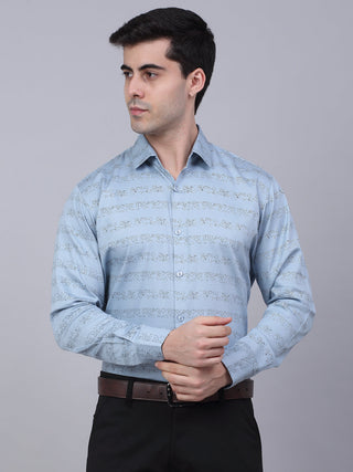 Jainish Men's Cotton Lycra Printed Formal Shirts - Sky Blue - Distacart