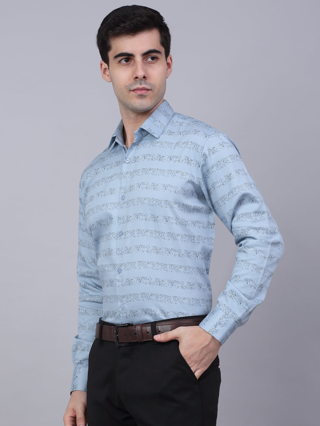Jainish Men's Cotton Lycra Printed Formal Shirts - Sky Blue - Distacart