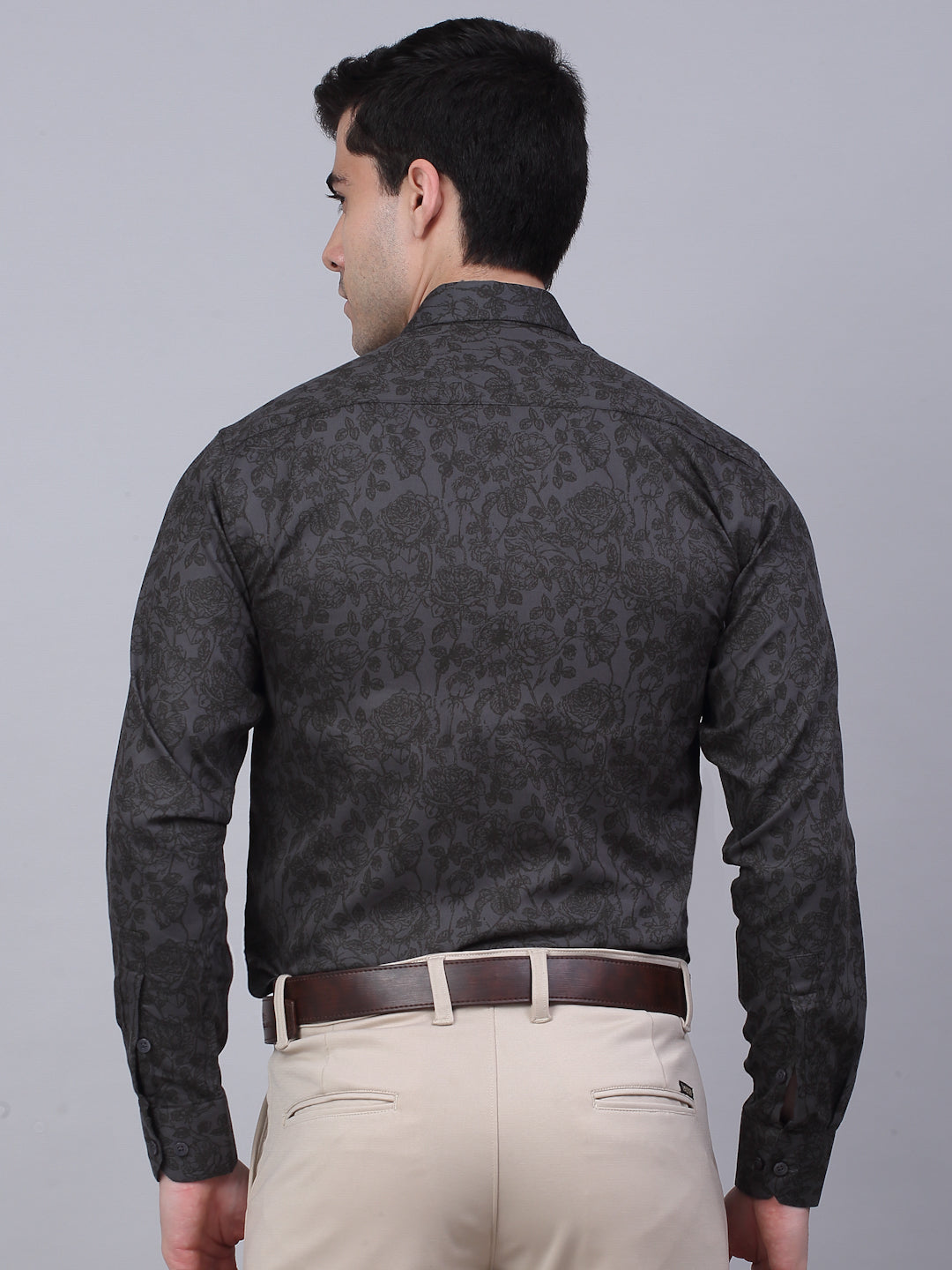 Jainish Men's Cotton Lycra Printed Formal Shirts - Grey - Distacart