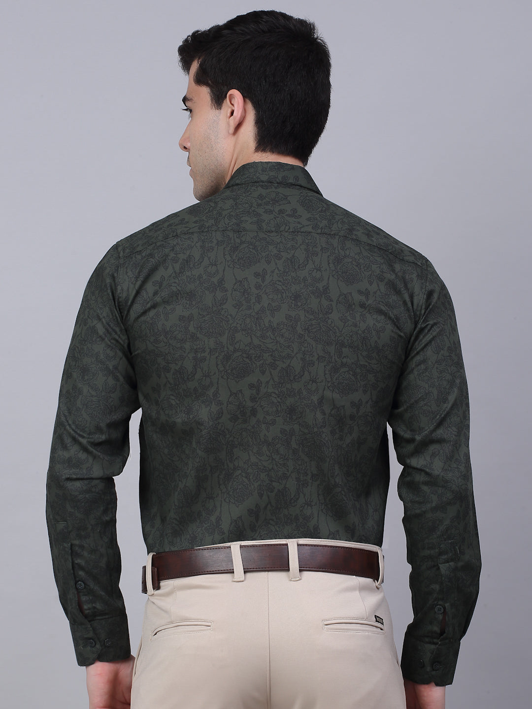 Jainish Men's Cotton Lycra Printed Formal Shirts - Olive - Distacart