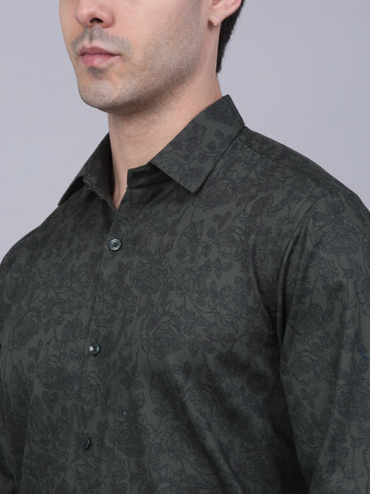 Jainish Men's Cotton Lycra Printed Formal Shirts - Olive - Distacart