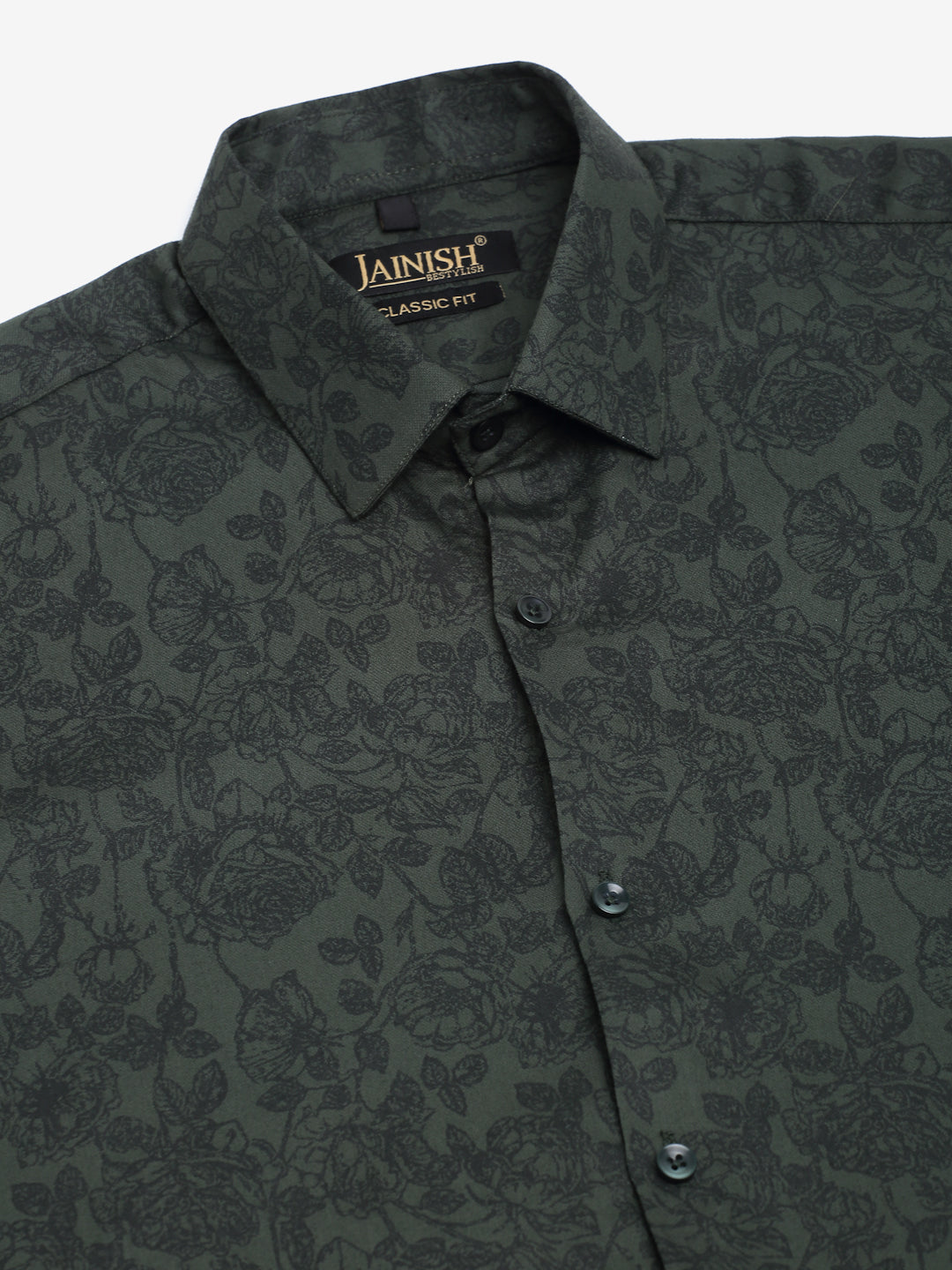 Jainish Men's Cotton Lycra Printed Formal Shirts - Olive - Distacart