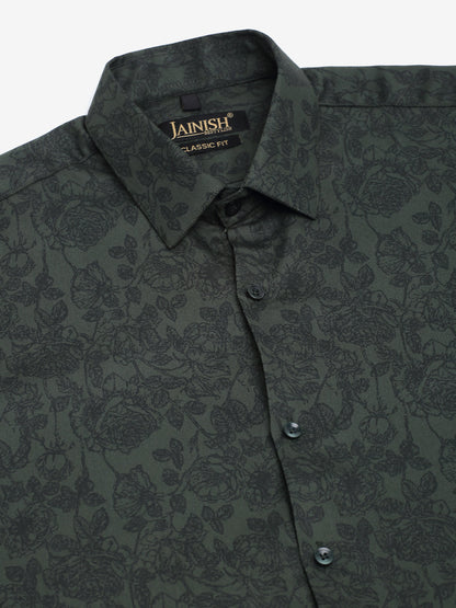 Jainish Men's Cotton Lycra Printed Formal Shirts - Olive - Distacart