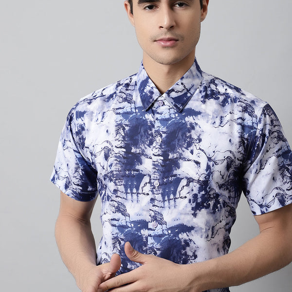 Jainish Men's Blue Classic Printed Formal Shirt - Distacart
