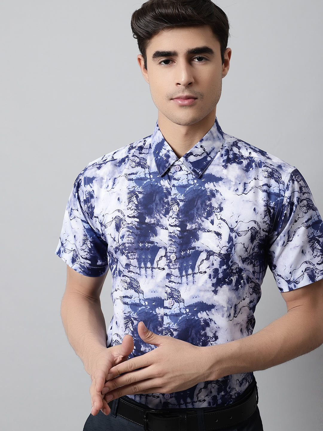 Jainish Men's Blue Classic Printed Formal Shirt - Distacart