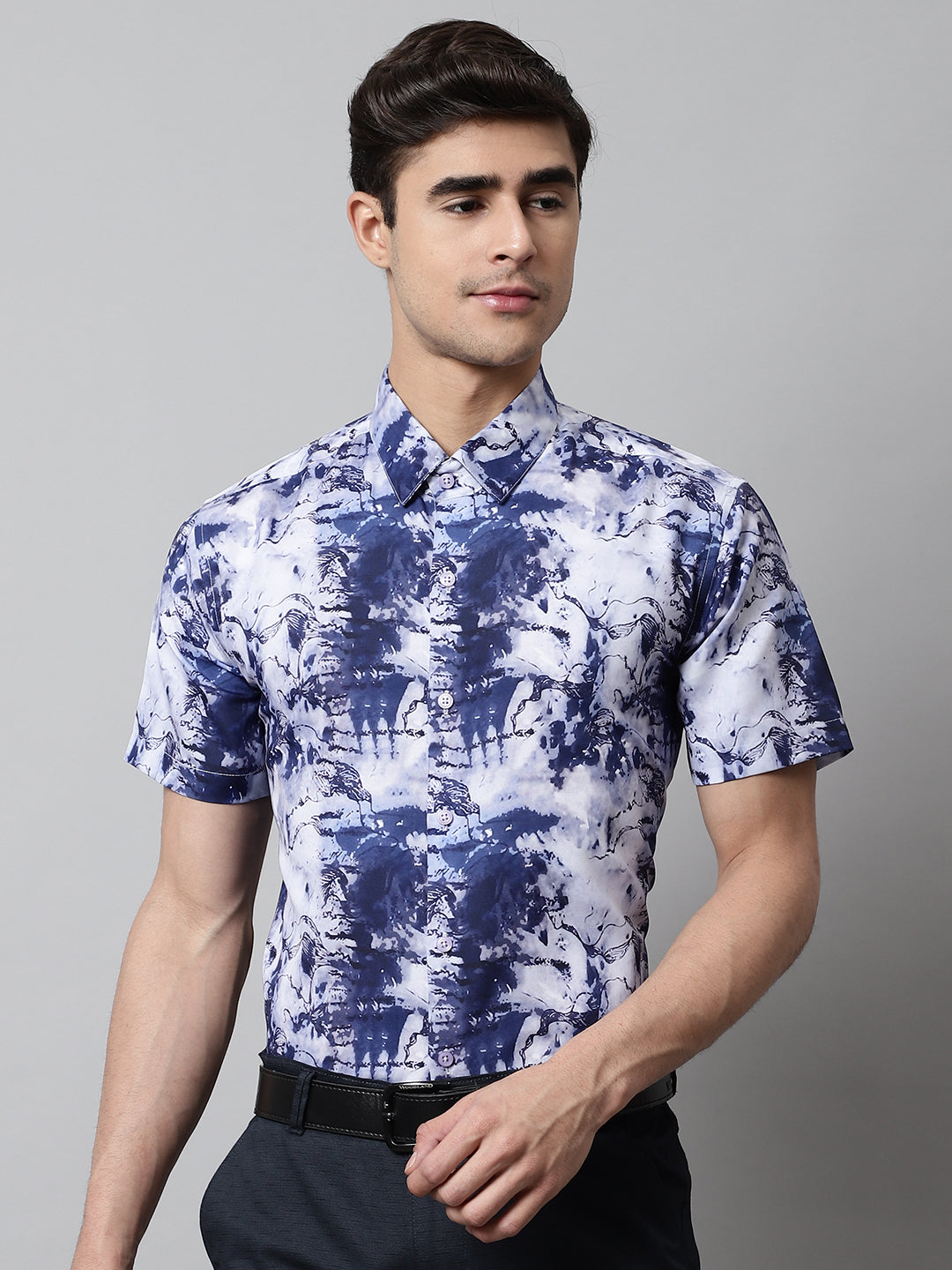 Jainish Men's Blue Classic Printed Formal Shirt - Distacart