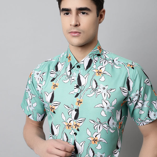 Jainish Men's Green Classic Printed Formal Shirt - Distacart